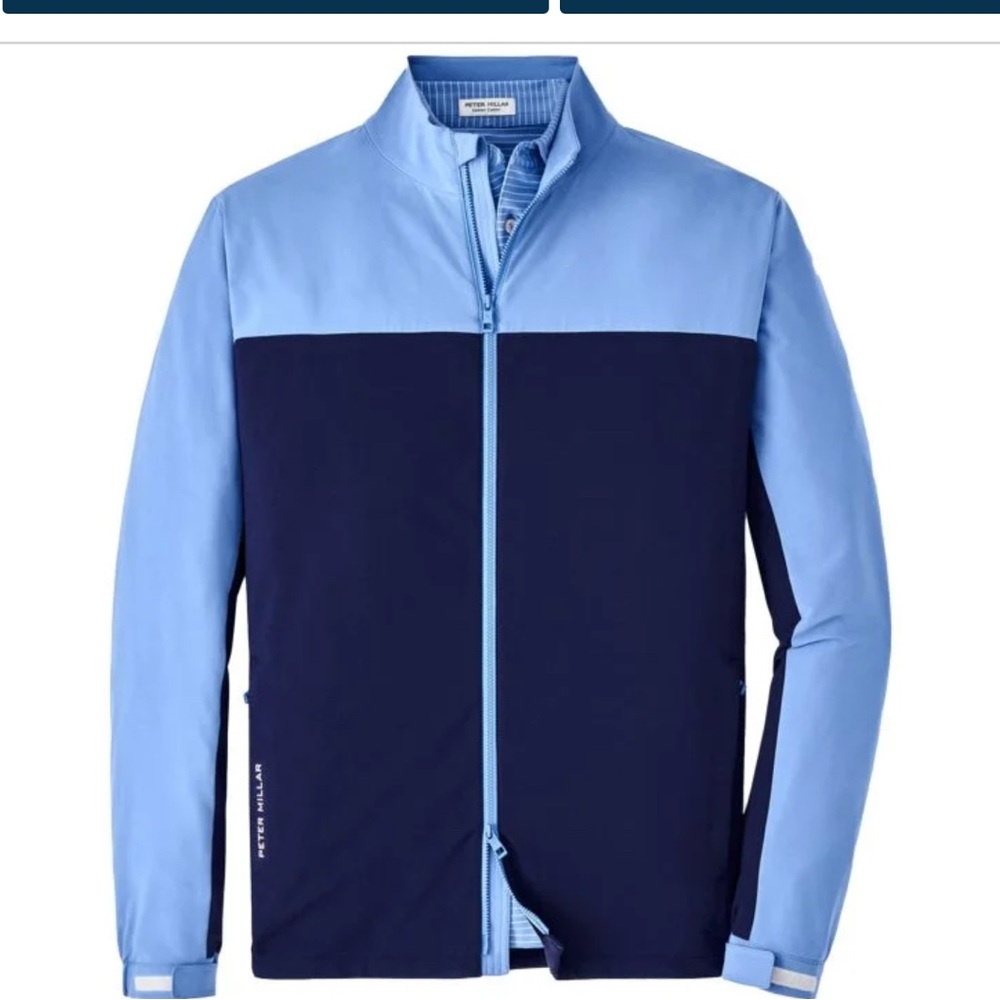 Peter Millar Men's Light Blue and Navy Windbreaker